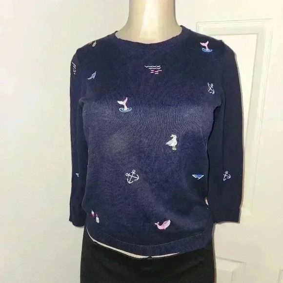 Talbots Three-Quarter-Sleeve Nautical Embroidered Sweater Size XS - Picture 2 of 4